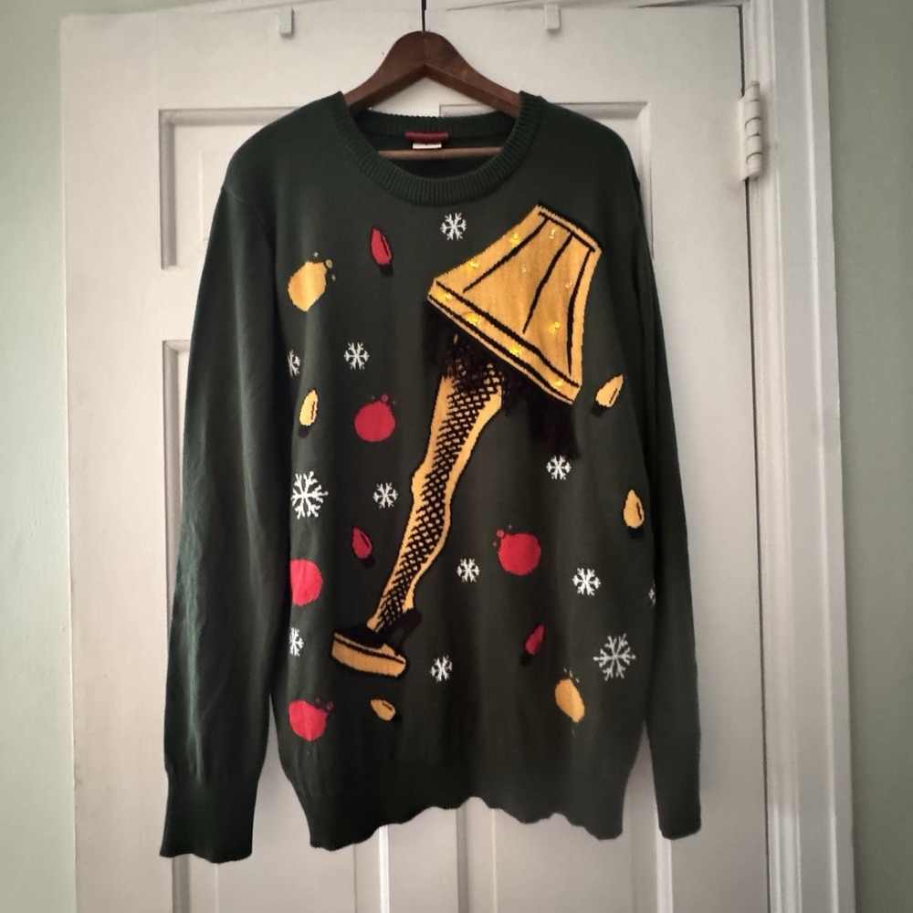 A Christmas Story Licensed Ugly Christmas Sweater Leg Lamp w Lights L Movie